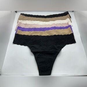 (7) NATORI Bliss Perfection Lace Trim Thong One Size